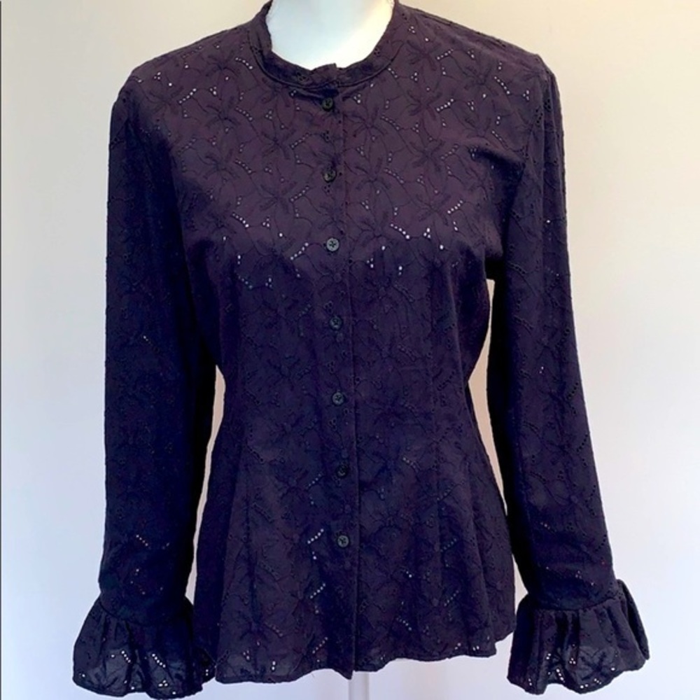 RALPH LAUREN LAUREN COTTON NAVY EYELET BLOUSE